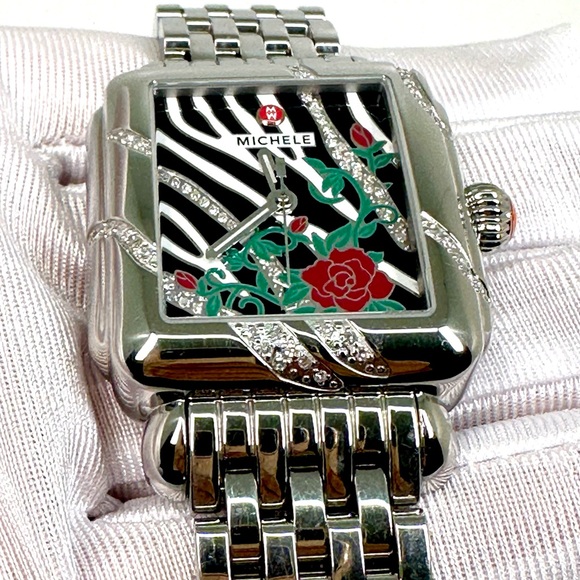 MICHELE: Deco Safari Zebra Rose Diamond Watch - Picture 3 of 12